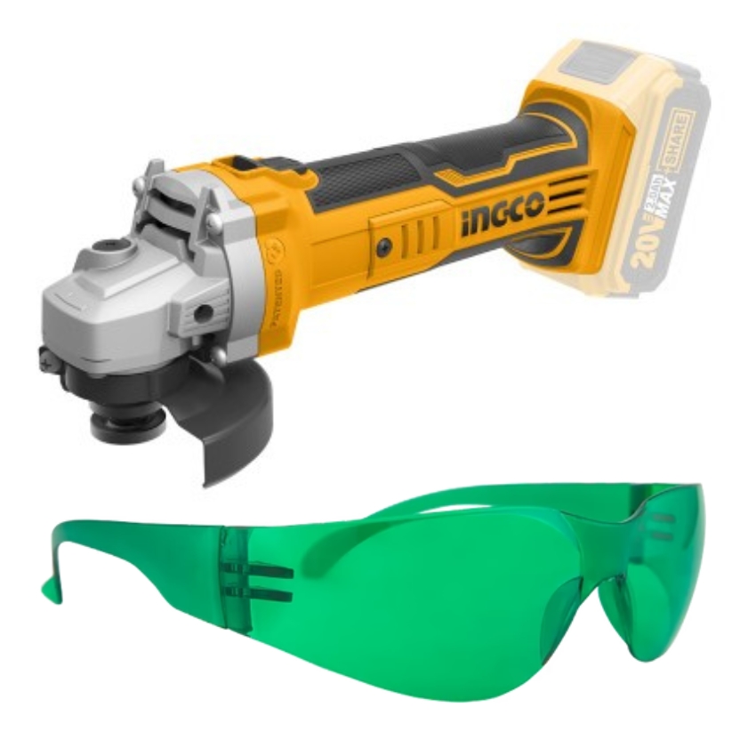 Ingco – Lithium-Ion Angle Grinder (Cordless) with Safety Spectacles – Green