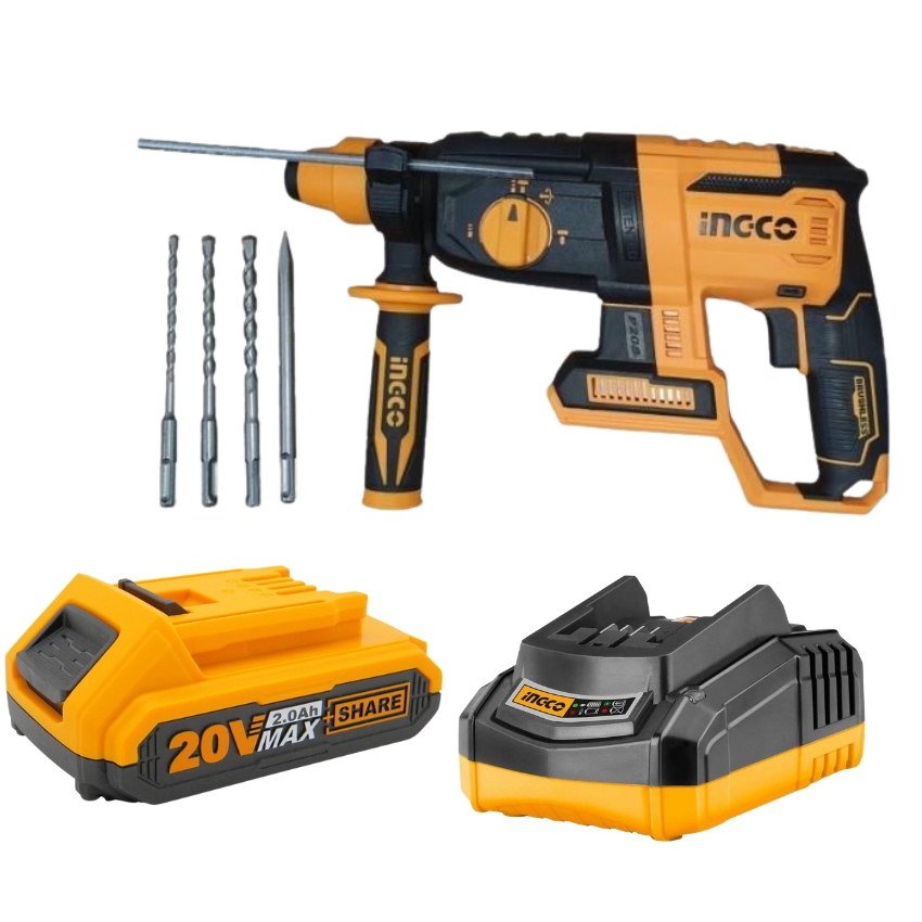 Ingco – Cordless Rotary Hammer Drill with Charger + Battery Pack – (2.0AH)
