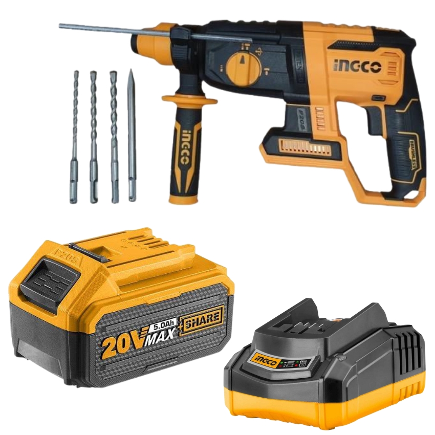 Ingco – Cordless Rotary Hammer Drill with Charger + Battery Pack – (5.0AH)