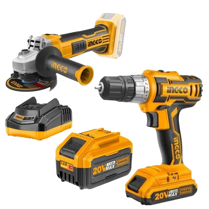 Ingco – Cordless Drill (20V) with Angle Grinder and Battery 7.5AH