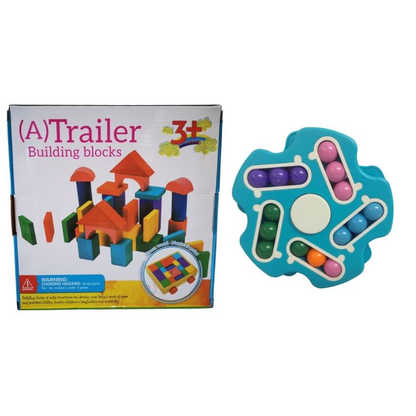 Educational Blocks Small Wooden Wagon – 32 Piece & Slide Puzzle/Fidget Toy