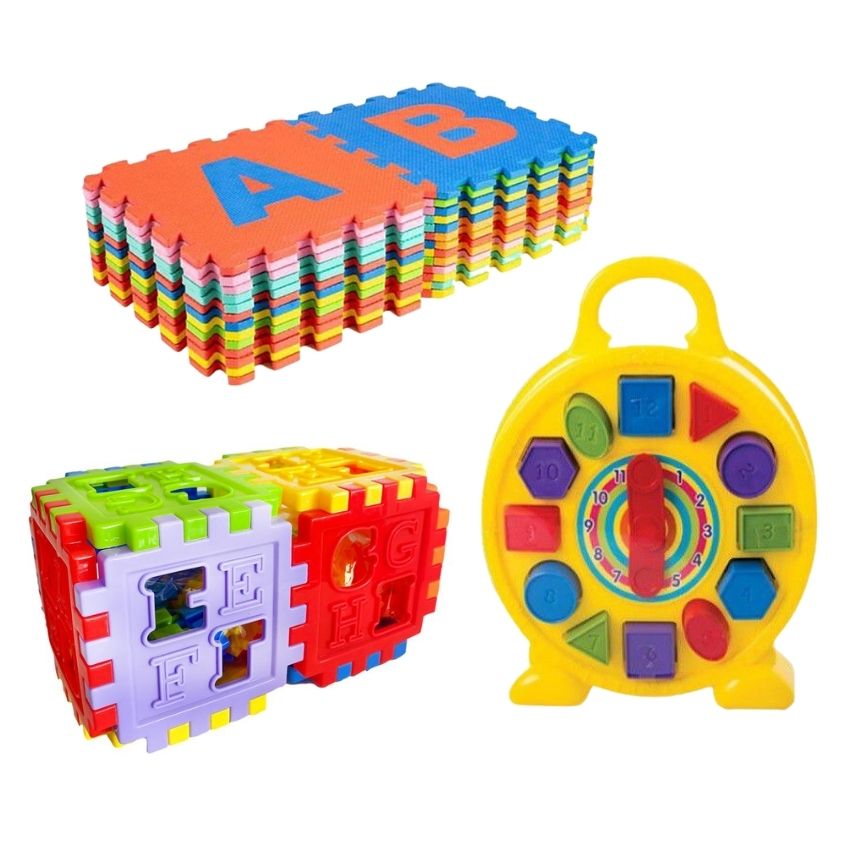 Educational ABC – 26 Tiles, Shape Sorter Clock and Letter Sorter