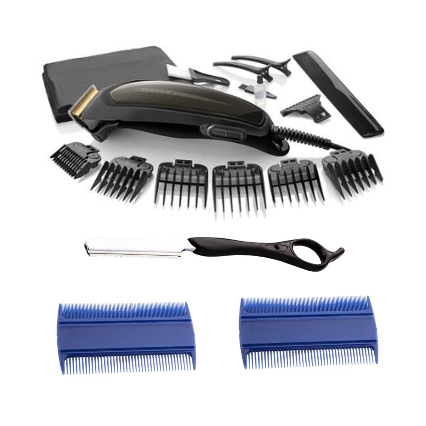 Taurus – Hair Clipper 16 Pce Black 6W,Fine Tooth Combs & Cut Throat Carrier