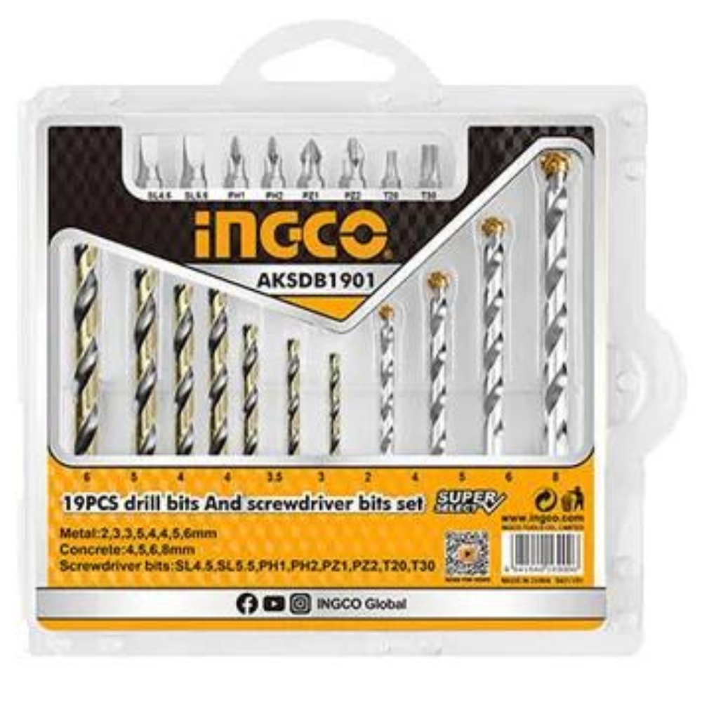 Ingco – 19 Piece Drill Bits & Screwdriver Bits Set