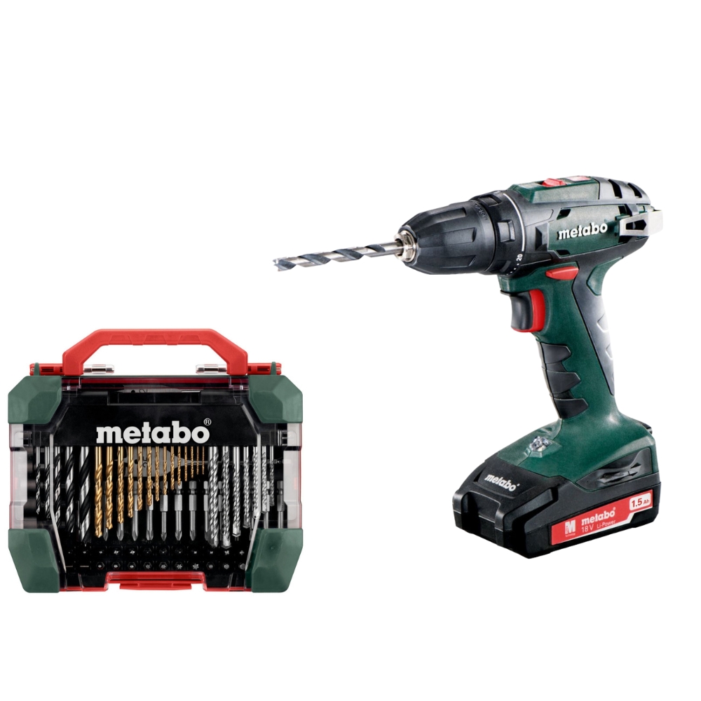 Metabo – Cordless Drill/Screwdriver BS18 with Drill Bit Assortment Set