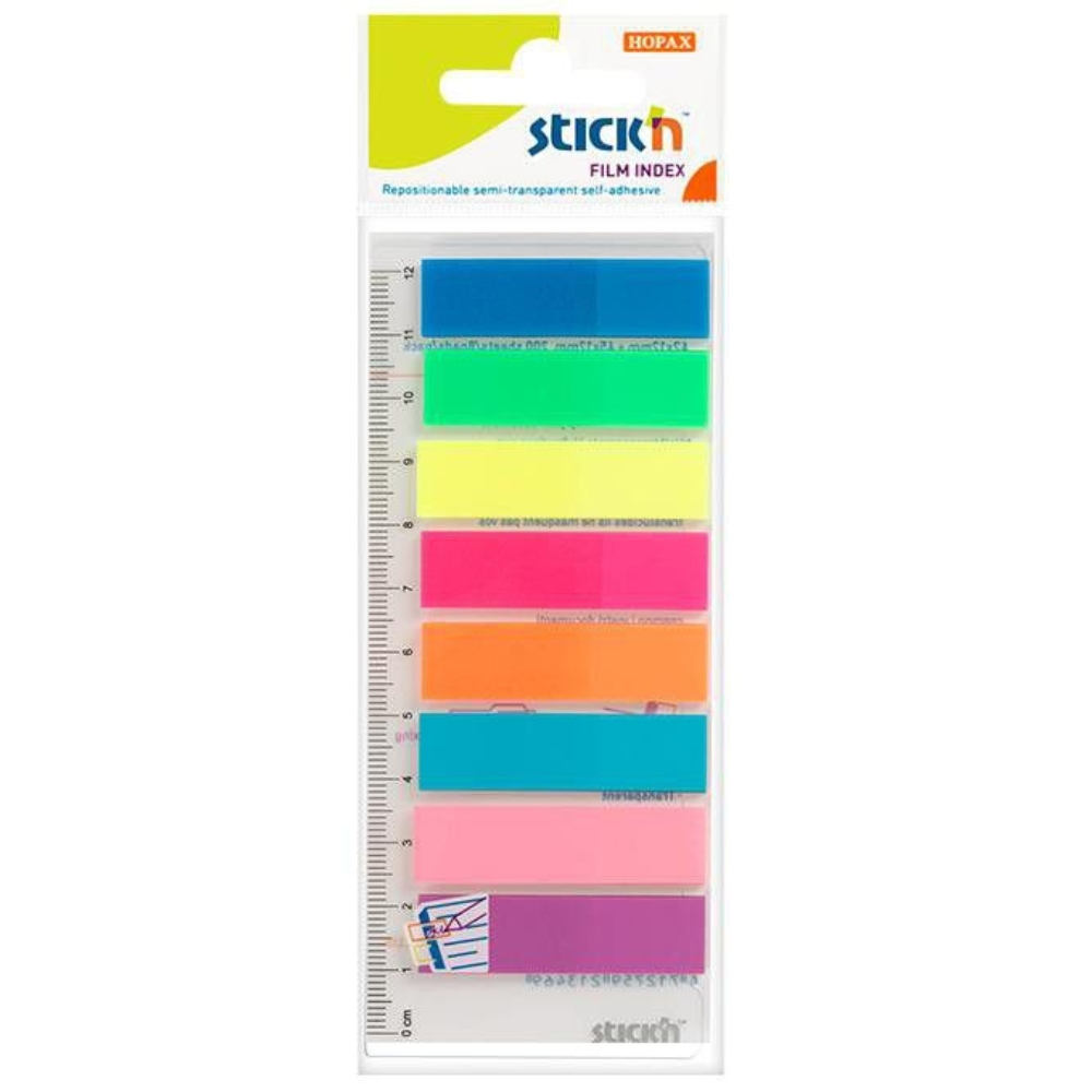 Stick ‘n – Neon Film Index Tabs – 45x12mm – 8 Colours – 25 Tabs per Colour