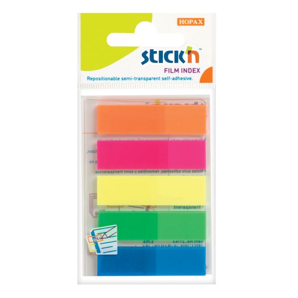 Stick’n – Neon Film Index Tabs (45 x 12mm) , 5 Colours 125 Tabs Total
