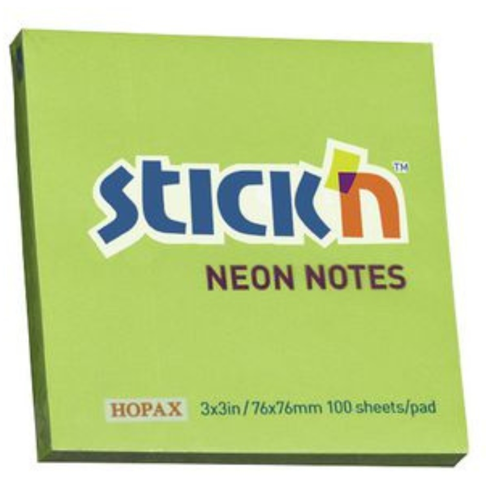 Stick ‘n – Neon Lime – Notes 100 Sheets Per Pad (76 x 76)
