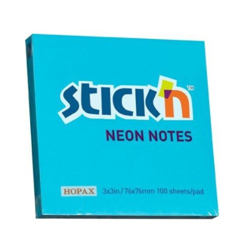 Stick ‘n – Neon Blue Notes 100 Sheet ( Pack 12 ) (76 x 76)