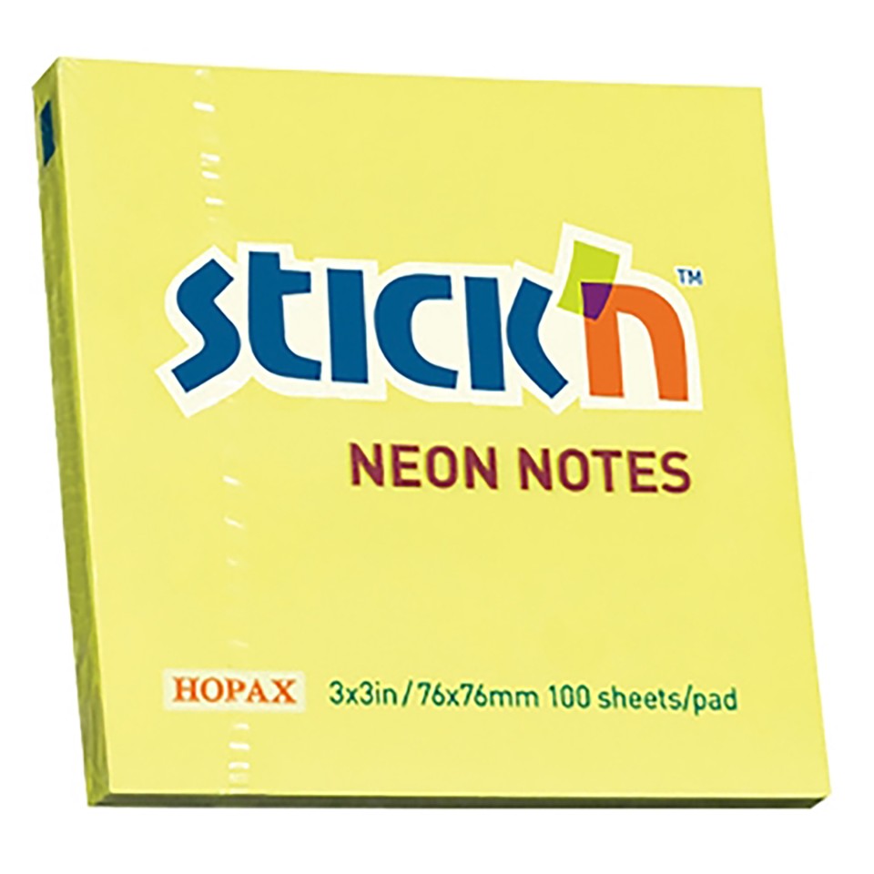 Stick ‘n – Neon Lemon Notes 100 Sheet ( Pack 12 ) (76 x 76)