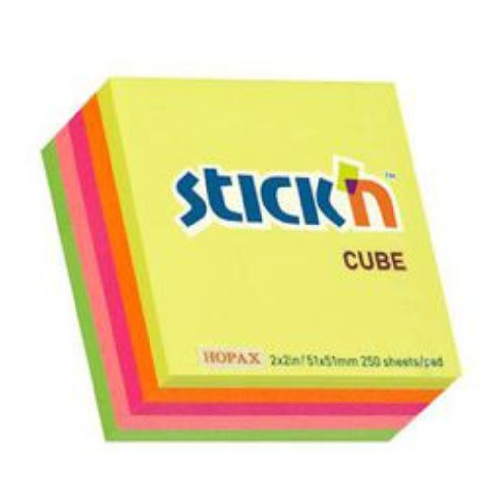 Stick’n – Mini Neon Cubes Assorted (50 x 50mm) , 250 sheets per cube Box 12