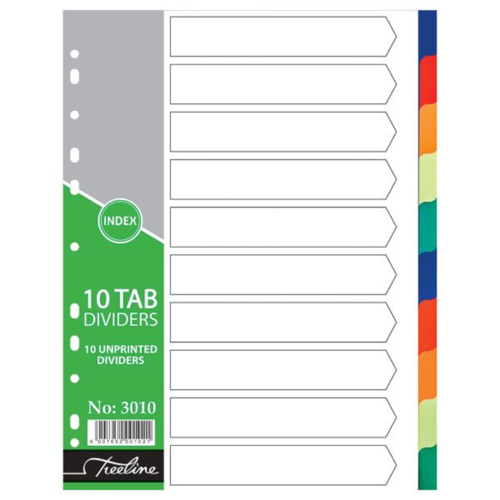 Treeline – A4 Index 10 Tab Rainbow Dividers A4 PVC – Printed – Pack of 10