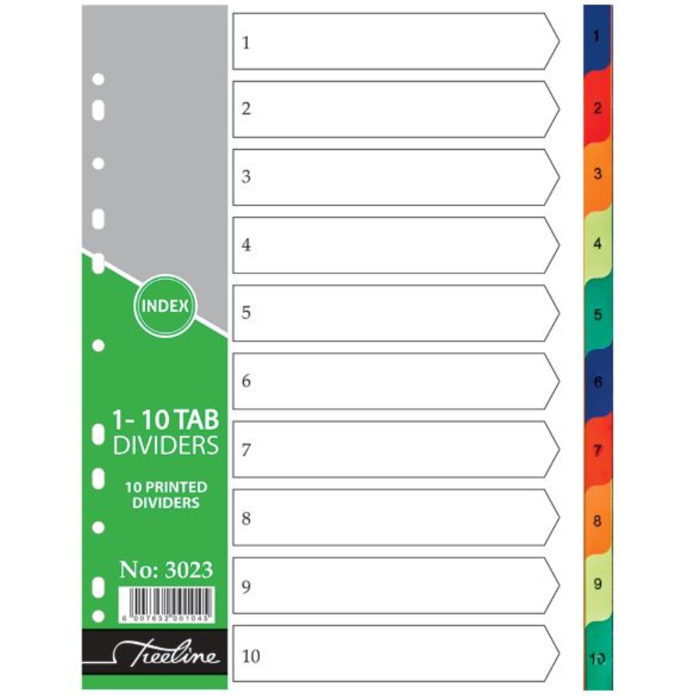 Treeline – A4 Index 1 to 10 Rainbow Dividers A4 PVC – Printed – Pack of 10