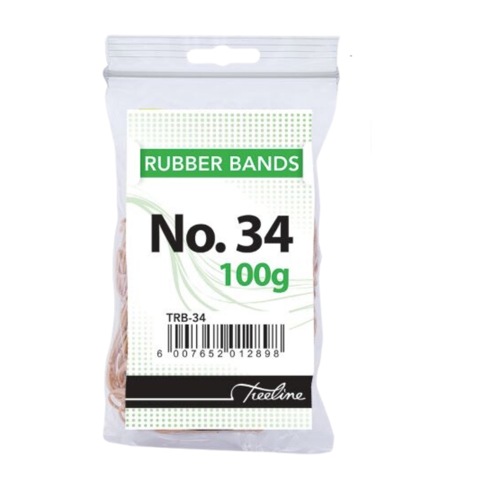Treeline – No. 34 Rubber Bands – 100gm 100 x 3mm – Pack of 10