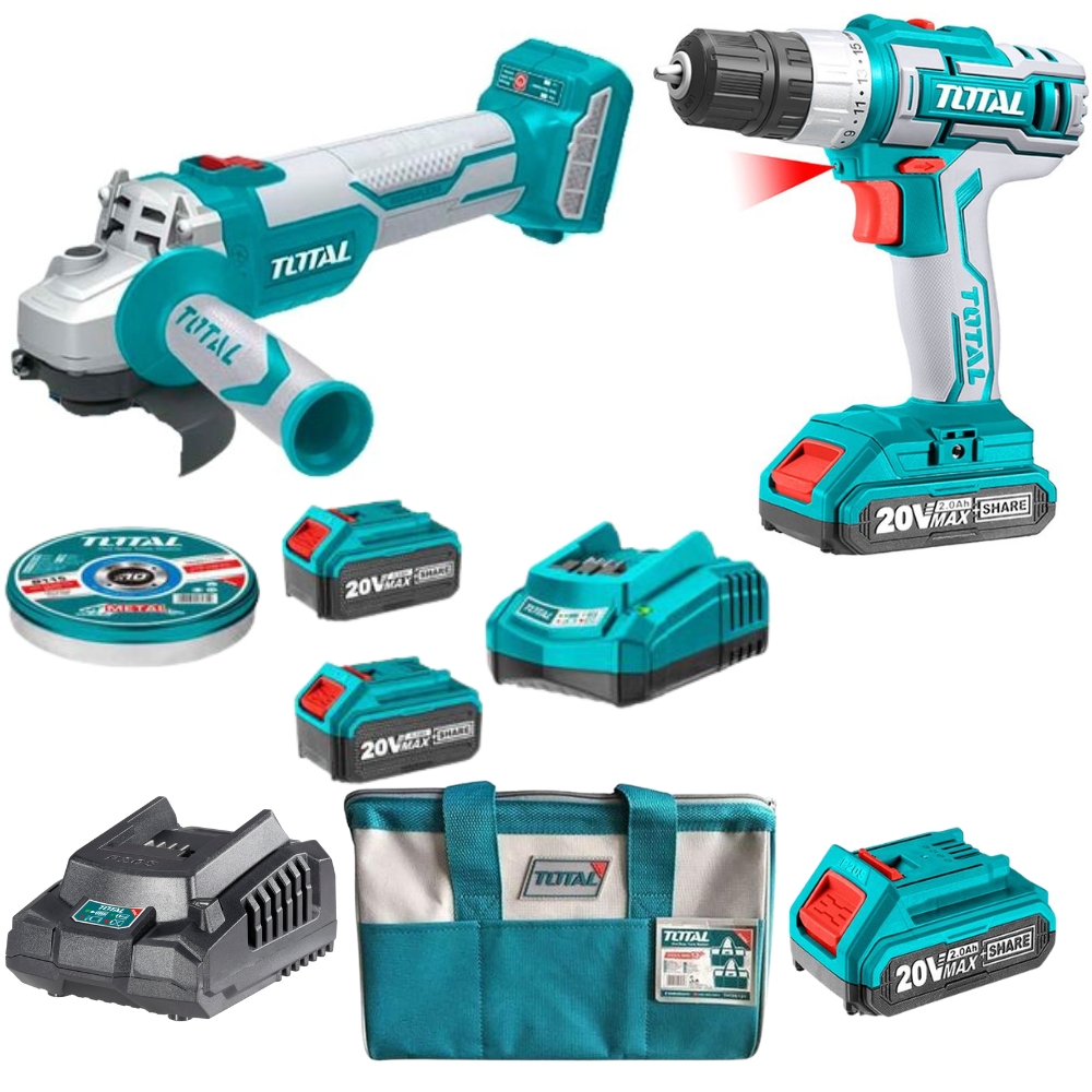 Total – Lithium Ion Angle Grinder (20v) and Lithium Ion Cordless Drill Kit