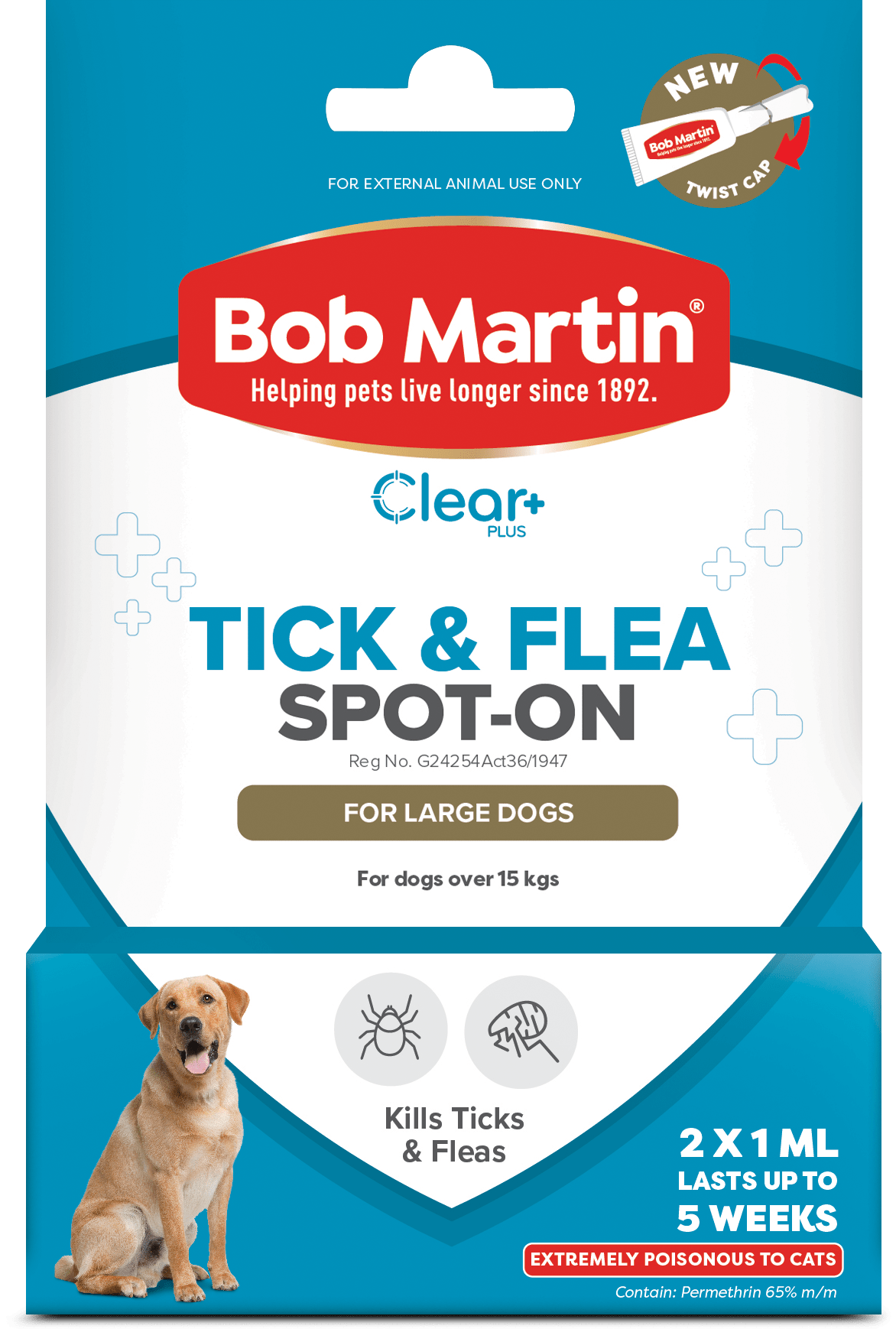 BOB MARTIN Clear+ Spot-On For Large Dogs 2x1ml