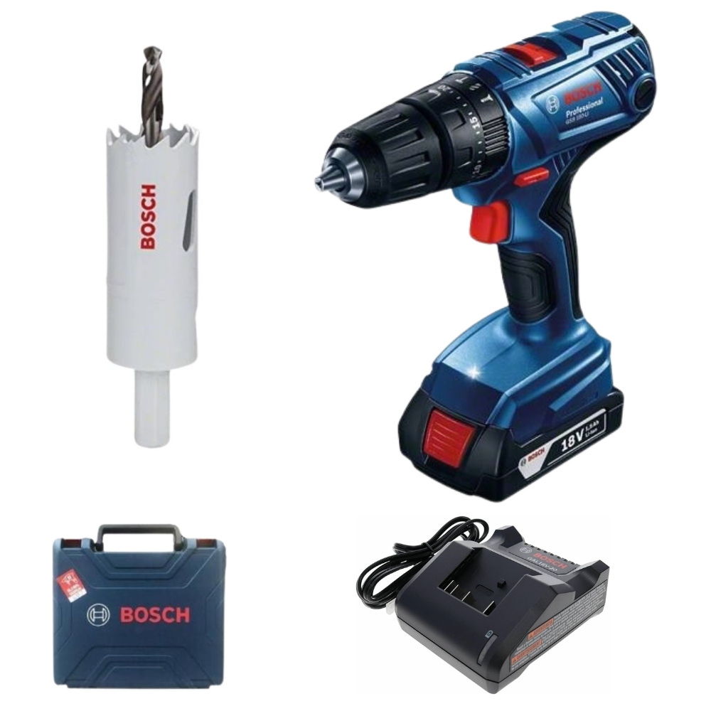 Bosch – Impact Drill Kit GSB 180-LI Kit with Metal Holesaw – 25mm