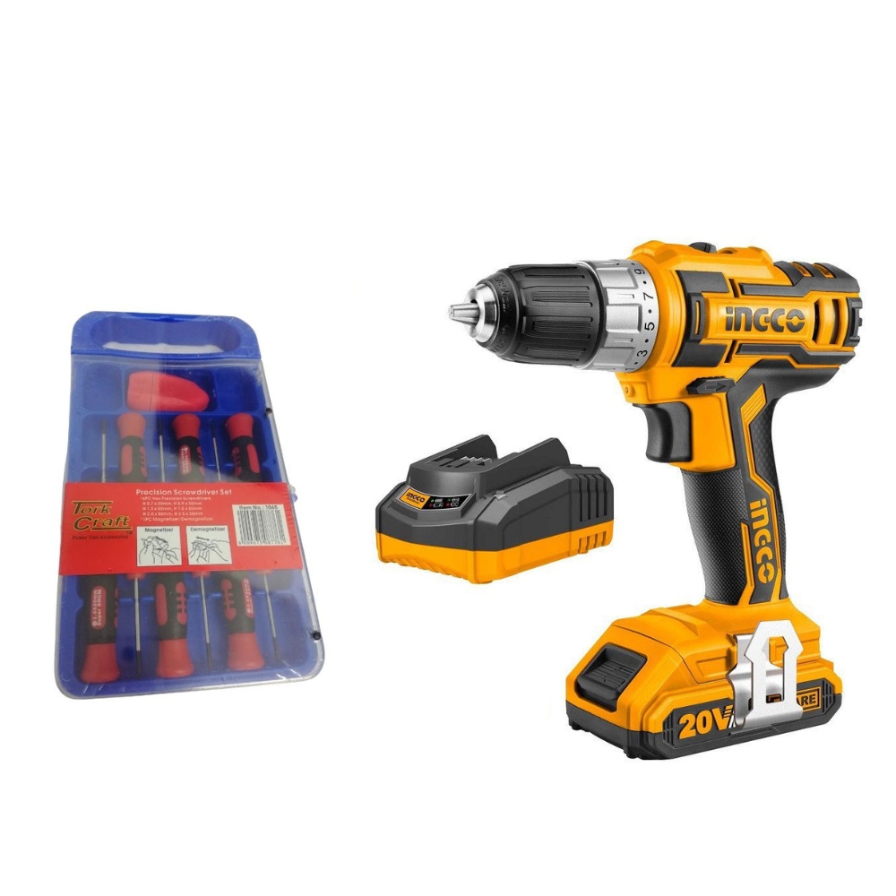 Ingco – Lithium-Ion Cordless Drill (20V) Including Battery and Charger