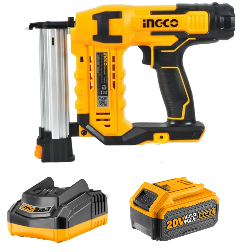 Ingco – Lithium Ion Cordless Brad Nailer with Charger and Battery (5.0Ah)
