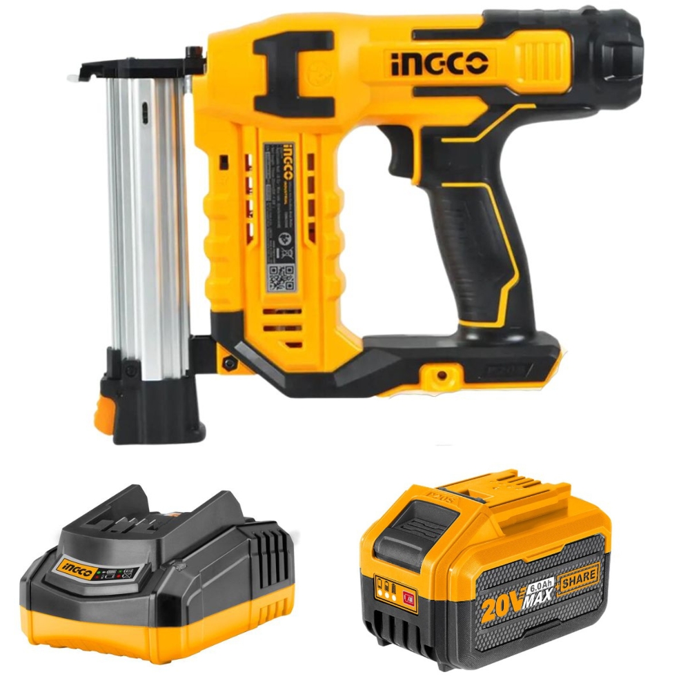 Ingco – Lithium Ion Cordless Brad Nailer with Charger and Battery (6.0Ah)
