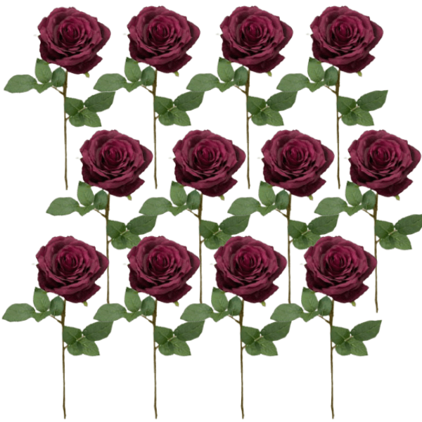 Toolhome Blossoms – Rose Full Bloom – Plum (Pack of 12) – 64cm