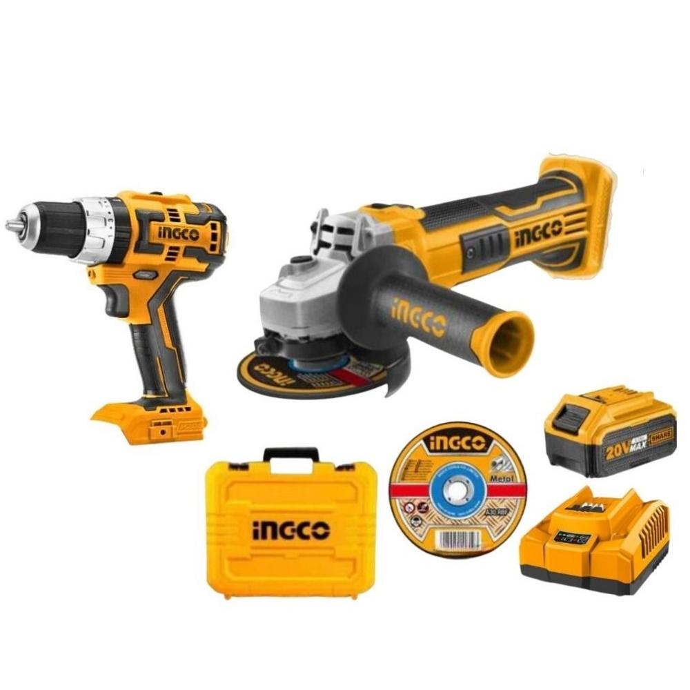Ingco – Cordless Angle Grinder in Carry Case Kit + Brushless Impact Drill