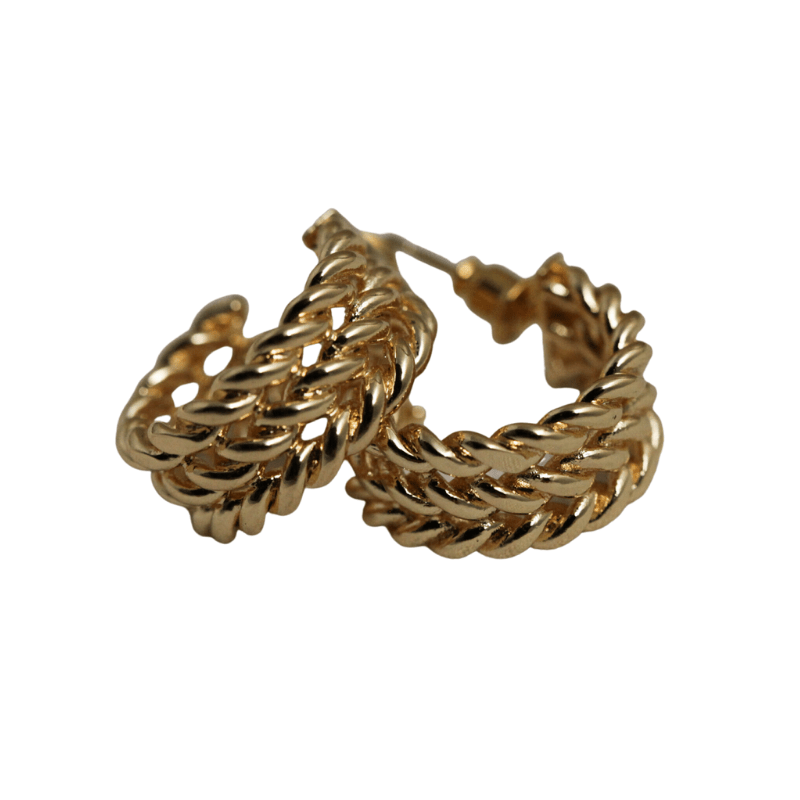 NuLuDa Jewellery – Braided Chunky Stud Hoops Earrings – Gold Plated