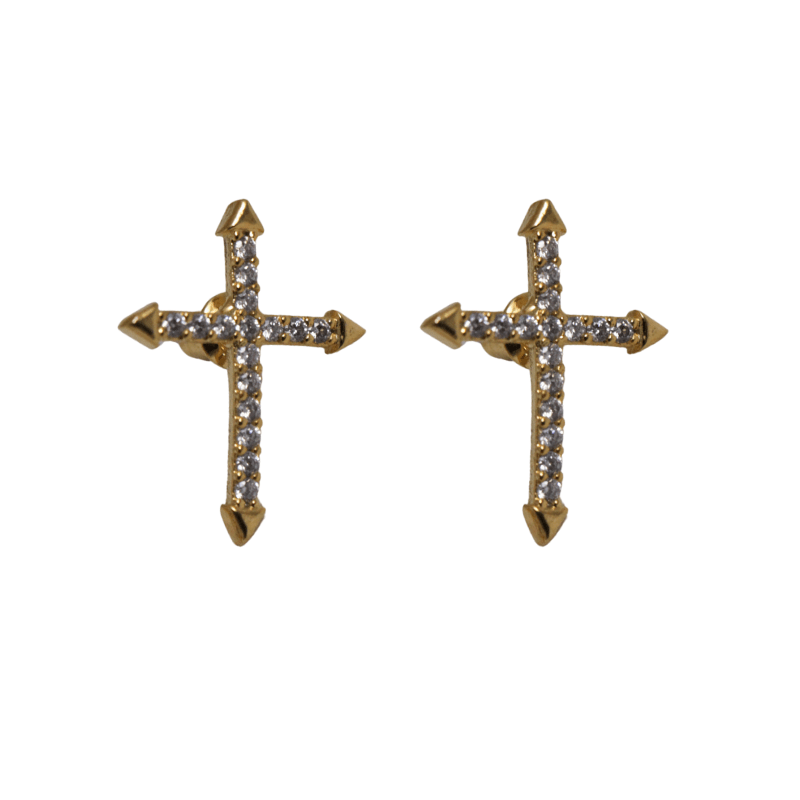 NuLuDa Jewellery- Cross Studs – Gold Pated Diamante Studs