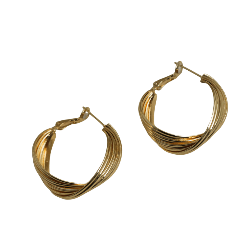 NuLuDa Jewellery – Multi-Wire Cross Over Gold Hoops – Gold Plated