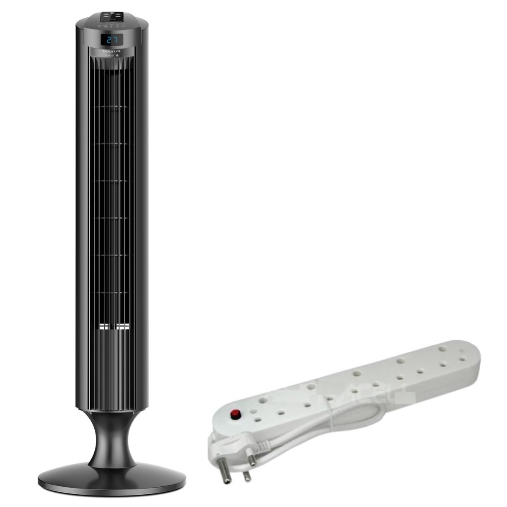 Taurus – Fan Taurus Tower Plastic Grey (45W) with 5 Way Multiplug(5 x 16A)