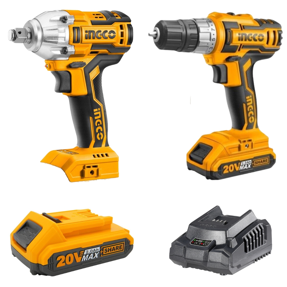 Ingco – Cordless Drill & Cordless Impact Wrench Inc Batteries and Charger