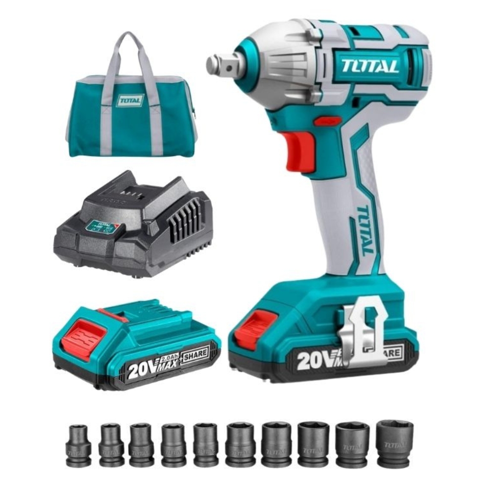 Total Tools – Impact Wrench with 2xBatterries, 1xCharger & 10x Socket Set