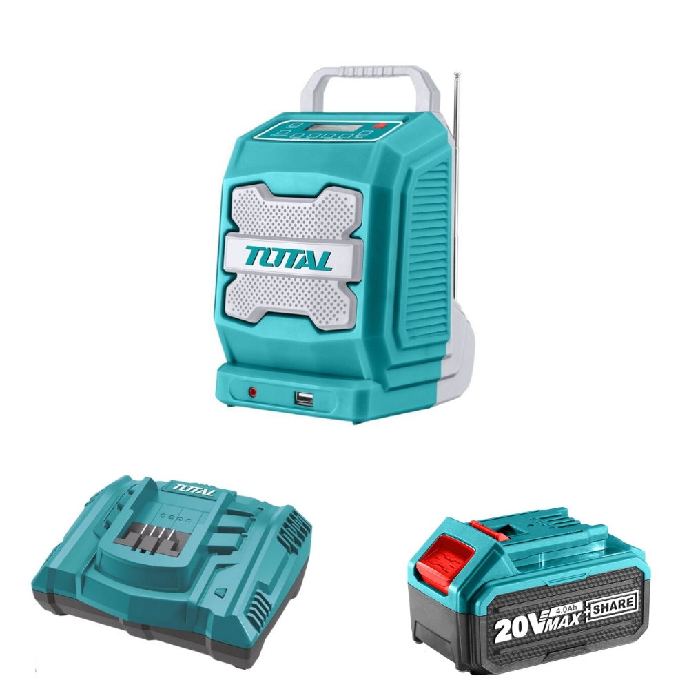 Total Tools – Lithium – Ion Job Radio with 4.0Ah Battery & Charger