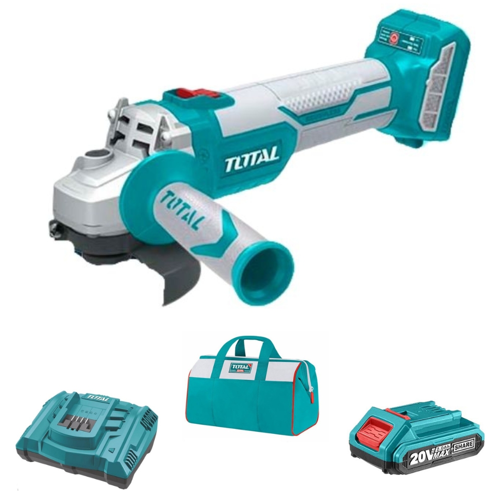 Total Tools – Lithium-Ion Angle Grinder with 2.0Ah Battery, Charger & Bag