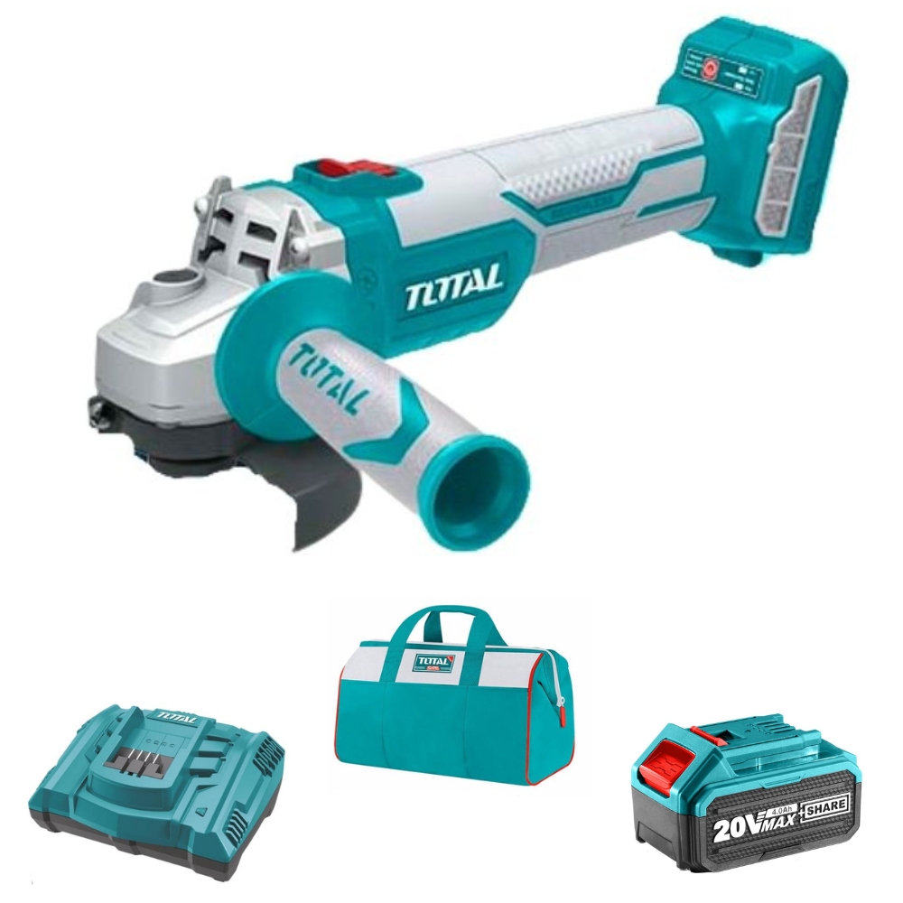 Total Tools – Lithium-Ion Angle Grinder with 4.0Ah Battery, Charger & Bag
