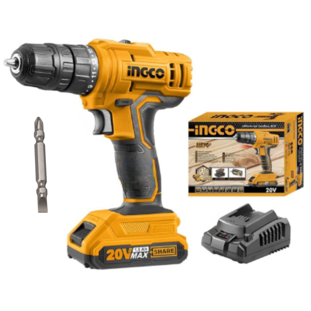 Ingco – 20V LI-ION Cordless Drill with Battery and Charger
