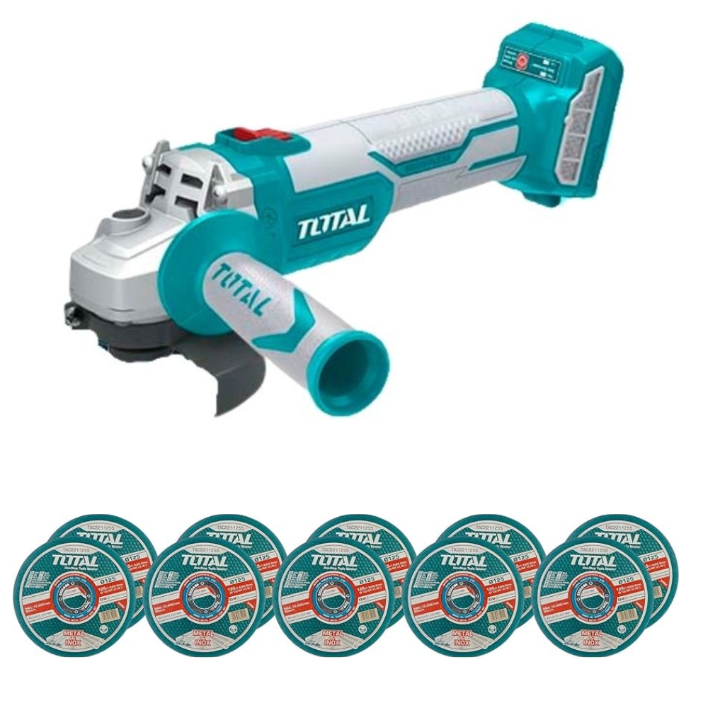 Total Tools – Lithium- Ion Angle Grinder (20v) with 10 Piece Cutting Disc