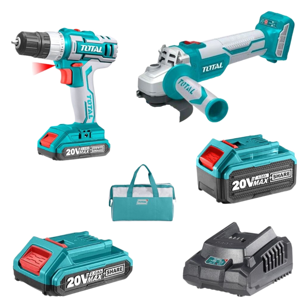 Total Tools – Angle Grinder with Cordless Drill Set, Battery & Tool Bag