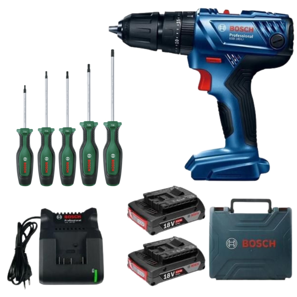 Bosch – GSB 180-LI Cordless 18v Impact Drill with Screwdriver Set – Torx