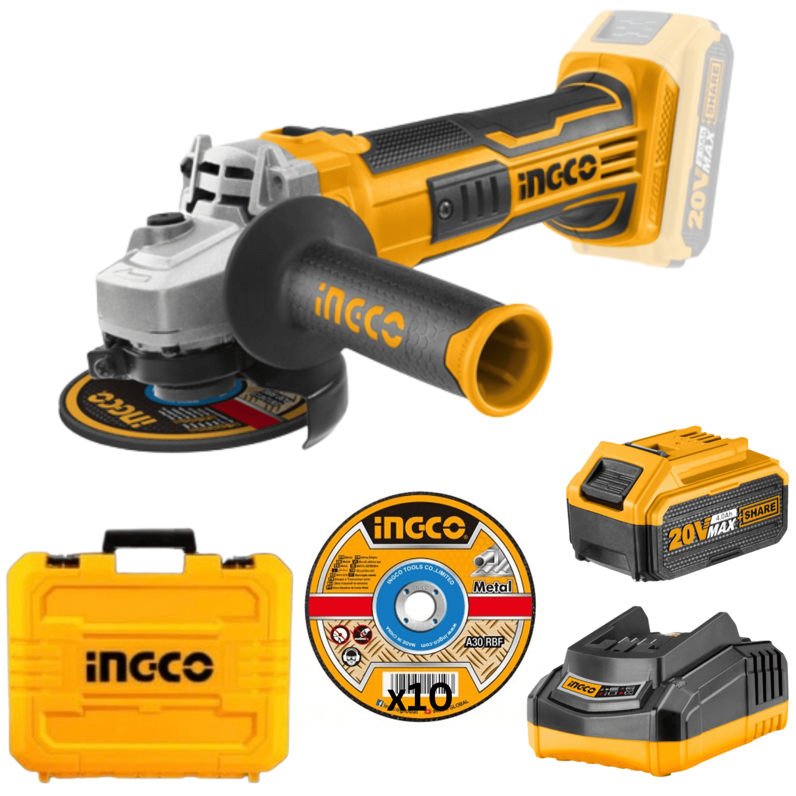 Ingco Cordless Angle Grinder 20V 115MM with Carry Case Kit