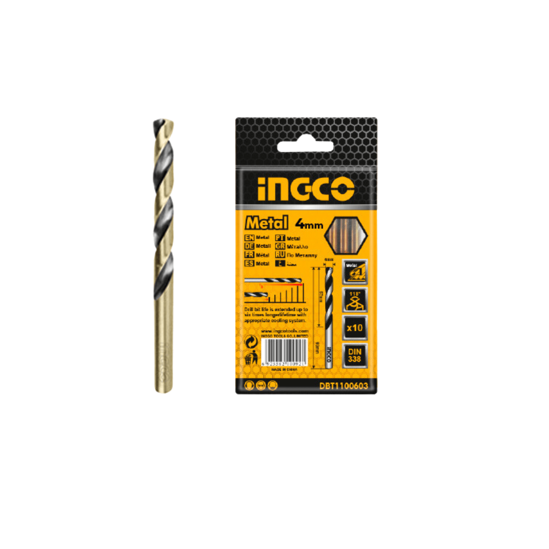 Ingco – HSS Drill Bits (10 Pieces) – 4mm