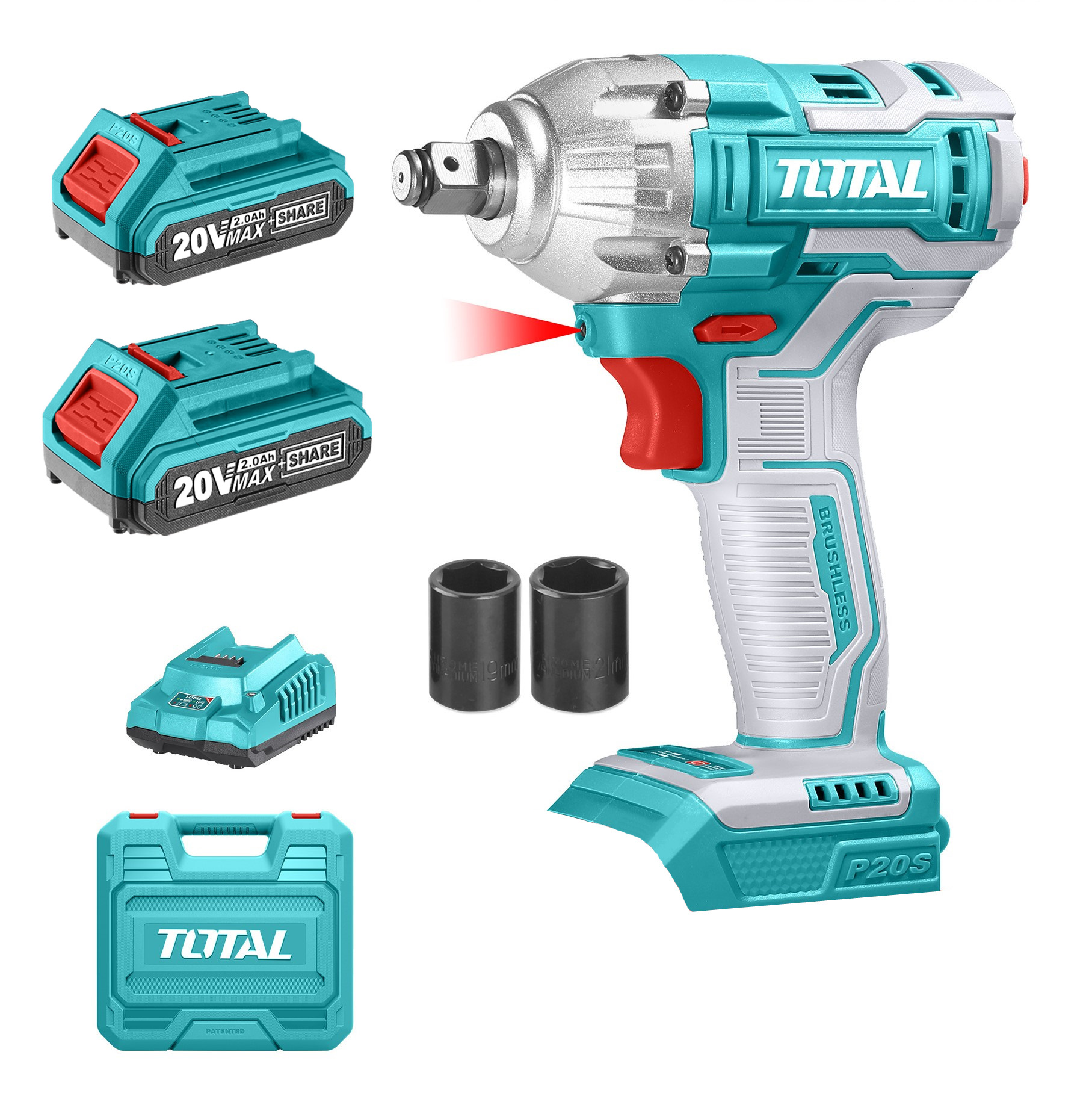 Total Tools 20V Lithium-Ion Impact Wrench with 2 x Battery and 1 x Charger