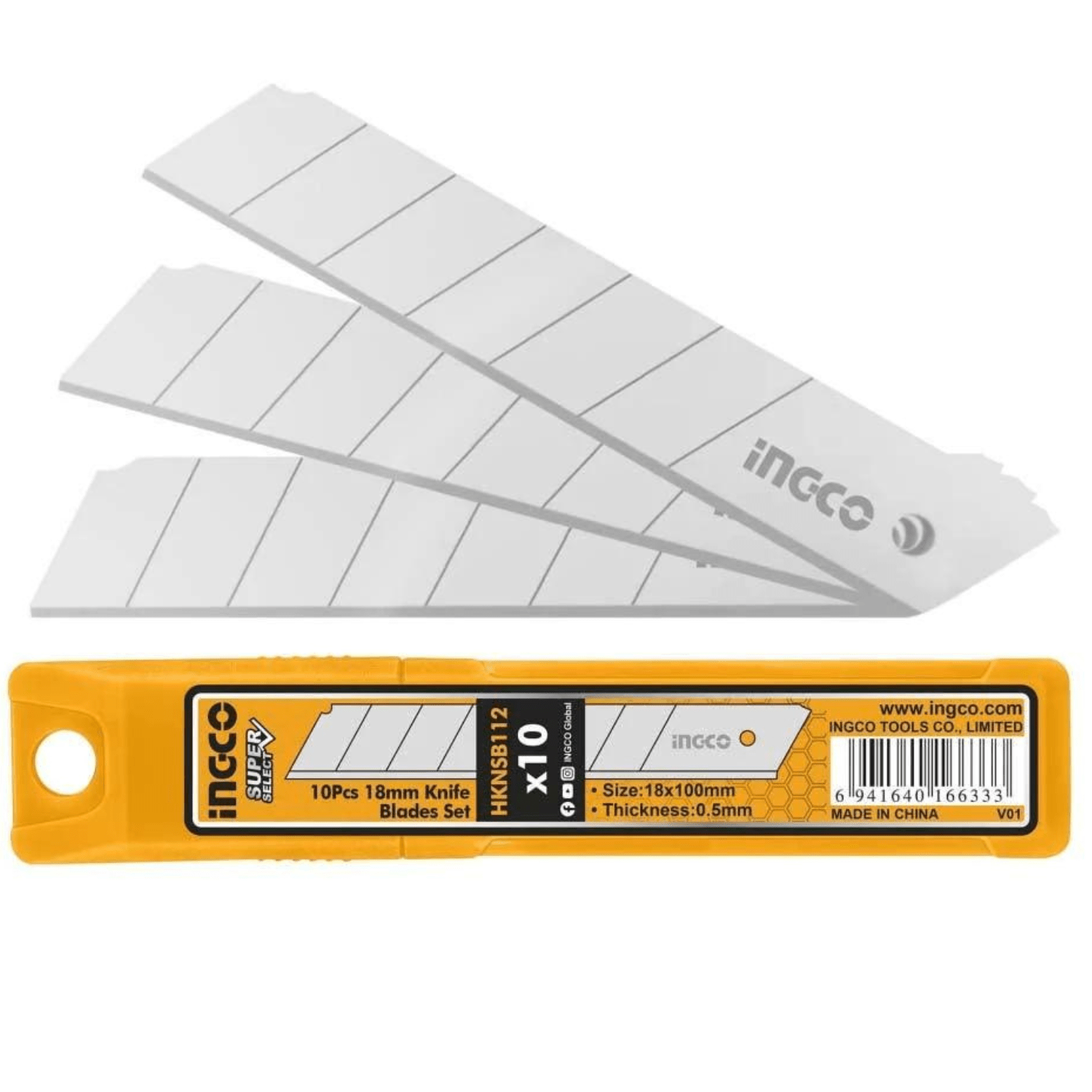 Ingco – Snap-Off Knife Blades Set – 10 Piece (18 mm x 100mm)