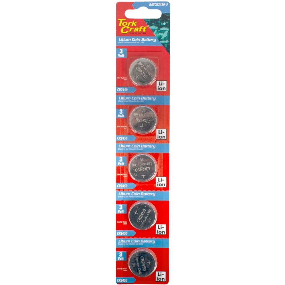 TorkCraft – Lithium Coin Batteries – CR2450 3V – 5 Pack