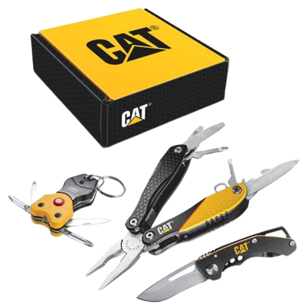 CAT – Mini 3pcs Multi Tool , Knife And Keychain Black / Yellow