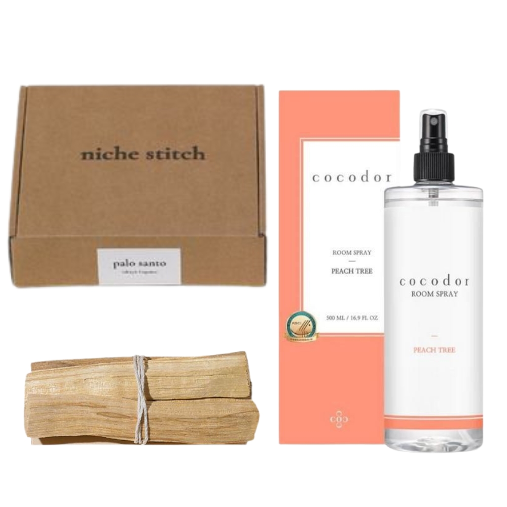 Niche Stitch – Palo Santo Incense Gift Set with Room Spray – Peach Tree