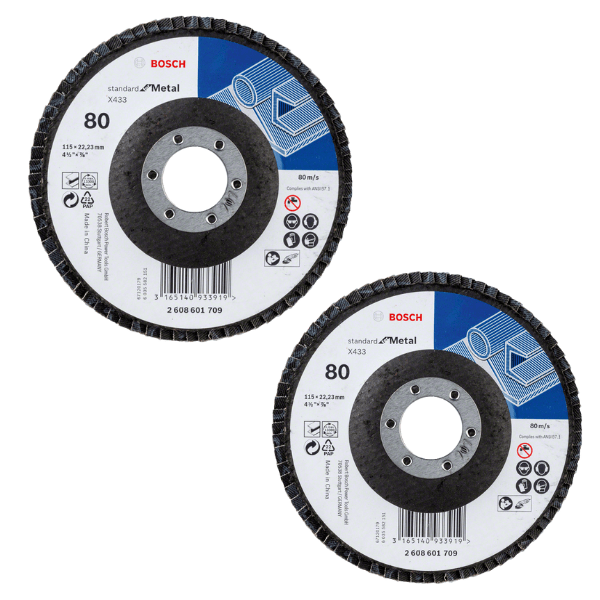 Bosch – Flap disc Standard for Metal 115mm/22,23mm 80 straight – Pack of 2