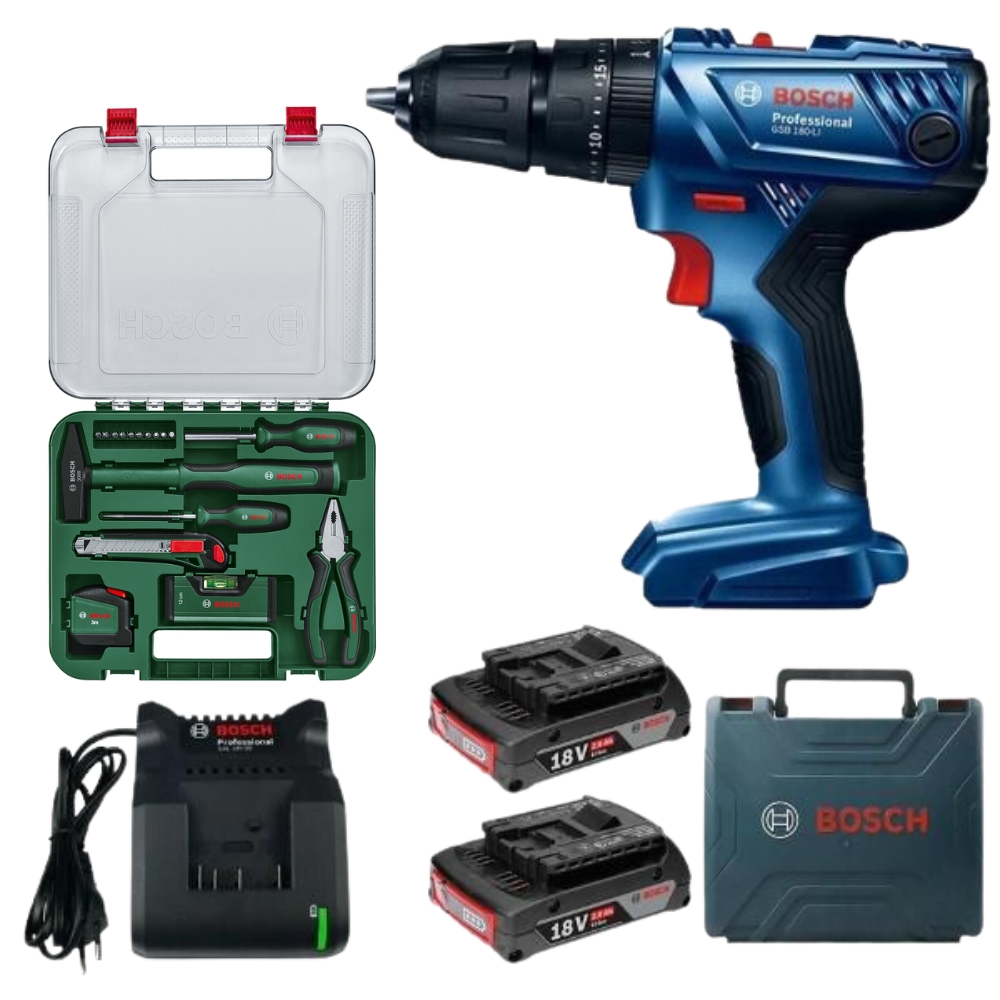 Bosch – GSB 180-LI Cordless Impact Drill with Universal Hand Tool Set/ 17PC