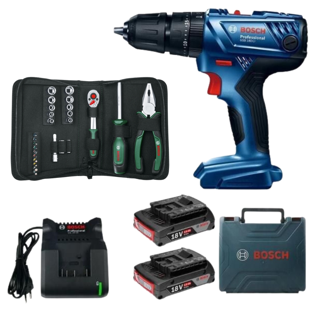 Bosch – GSB 180-LI Cordless Impact Drill with Mobility Hand Tool Set – 26pc