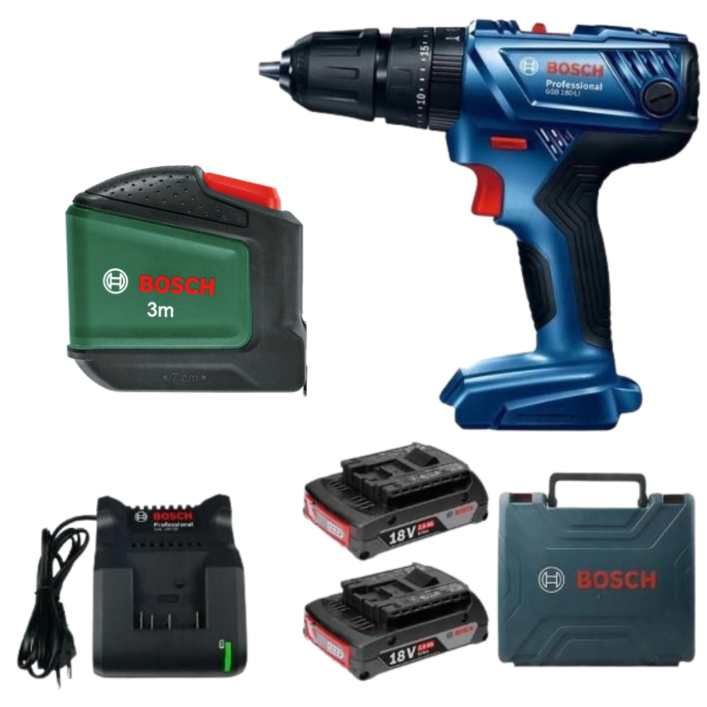 Bosch – GSB 180-LI Cordless 18v Impact Drill with Tape Measure – 3m